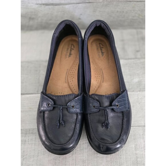 Clarks Collection Womens Navy Leather Loafers Slip-On Comfort Shoes Size 9 - Picture 1 of 6
